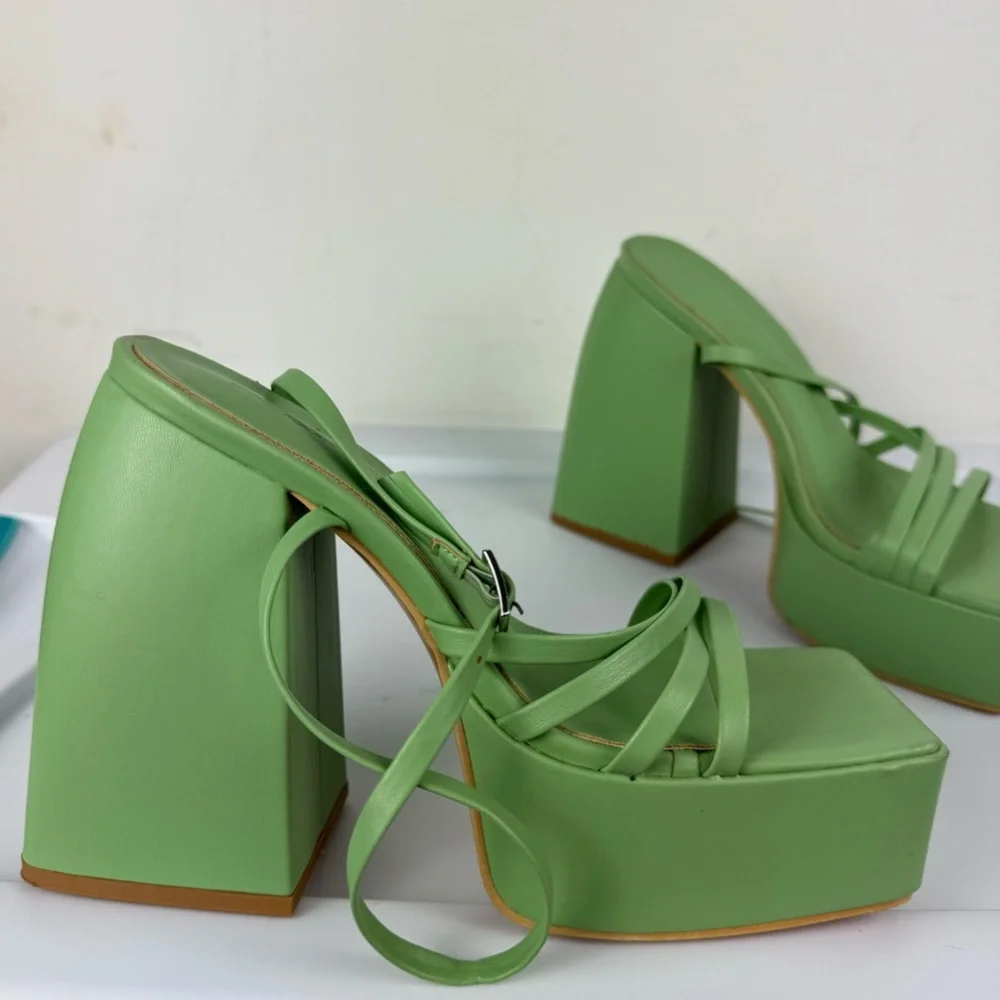 Princess Polly La Belle Platform Heels Green Sz 6 Strappy